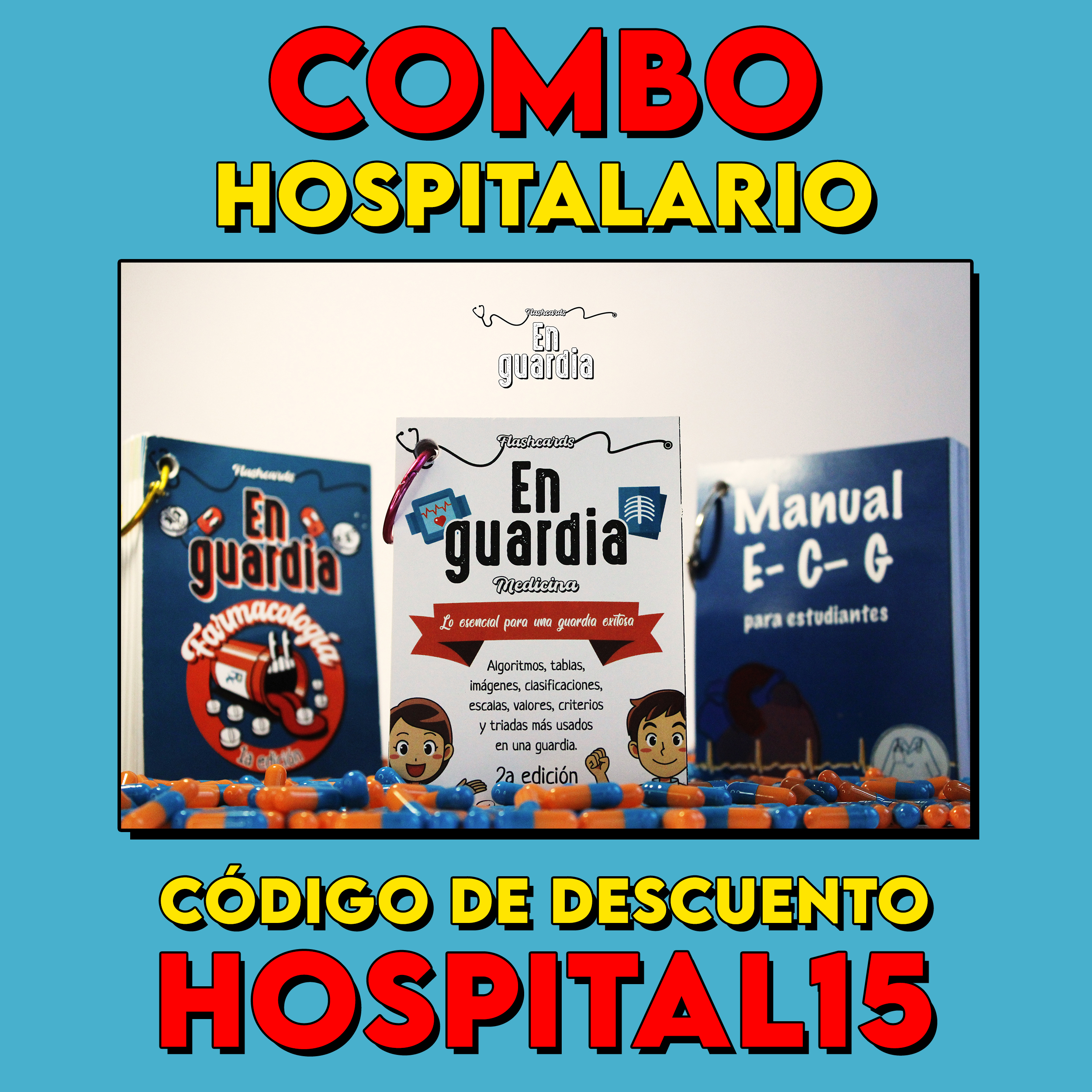 COMBO HOSPITALARIO (FLASHCARDS HOSPITAL + FARMACOLOGÍA + ELECTRIOCARDIOGRAMA)
